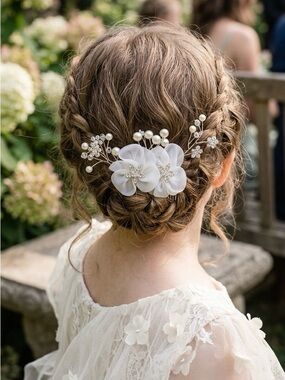 White Floral Pearl Hair Comb for Kids adult small flower girl
